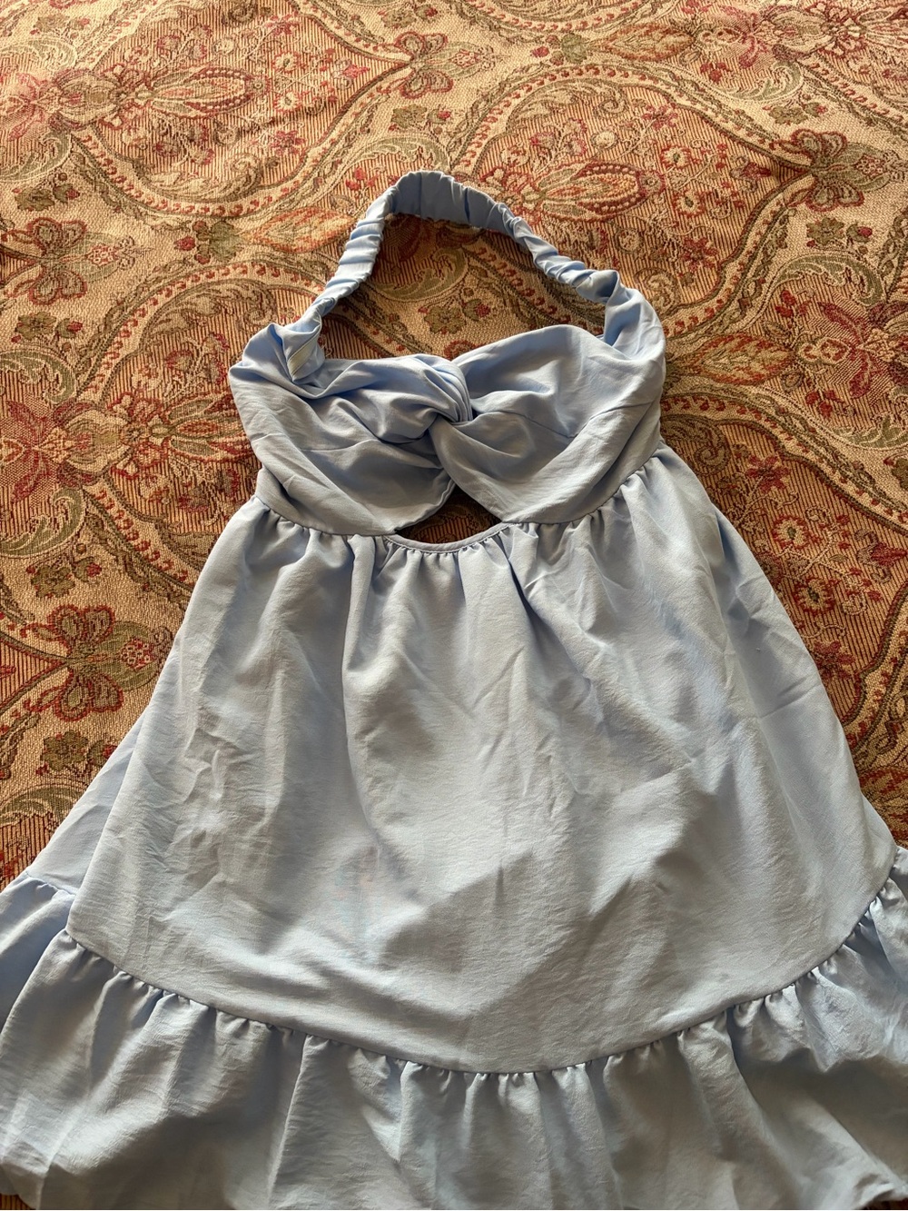 SHEIN Light Blue Strapless Halter Ruffle Mini Dress